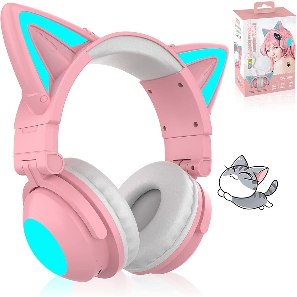 Cute Cat Ear Bluetooth Headphones for Kids & Adults, LED Lights, Foldable NEW